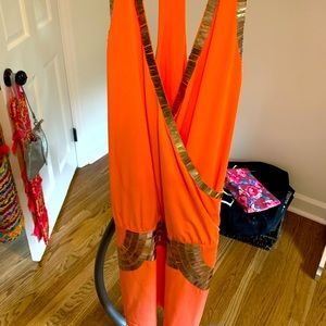 Bebe orange dress with gold embellishments !